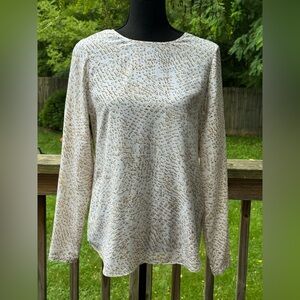 White House Black Market Cream and Gold Silk Blouse 8 EUC